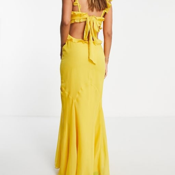 ASOS DESIGN soft maxi dress with ruffle detail in yellow size small - Picture 3 of 5
